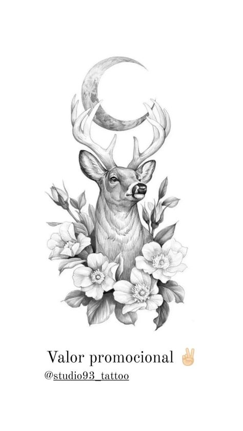 Fineline Deer Tattoo, White Stag Tattoo, Deer Tattoo With Flowers, Deer Drawing Tattoo, Deer With Flowers Tattoo, Deer Back Tattoo, Feminine Deer Tattoo, Elk Tattoo Feminine, Dear Tattoo Design