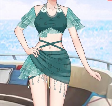 Swimsuit Art Reference, Cute Bathing Suits Drawing, Summer Outfits Drawing, One Piece Oc Outfit, Anime Closet, Anime Dresses, Oc Dress, Bathing Suit Dress, One Piece Clothing