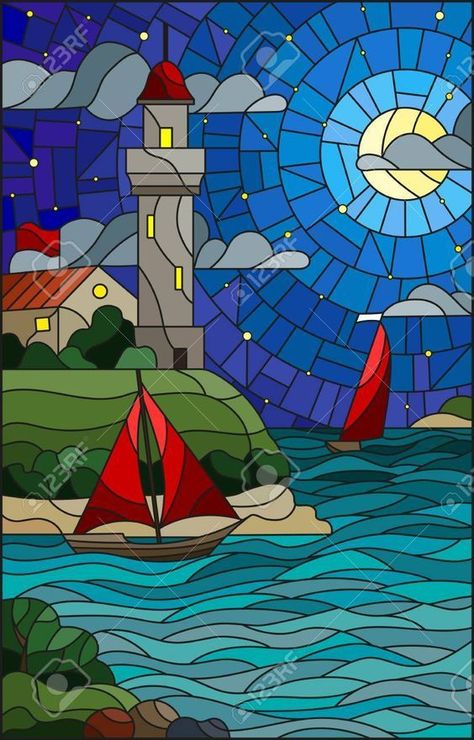 Glass Illustration, Glass Painting Patterns, Night Clouds, Stained Glass Quilt, Glass Art Pictures, Glass Painting Designs, Stained Glass Paint, Stained Glass Diy, Stained Glass Designs