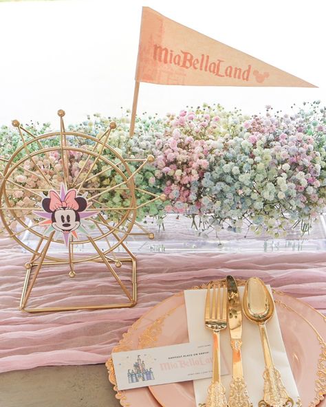 MiaBellaLand ✨ Happiest Place On Earth! 🎡 Design + Backdrop + Balloons + Florals + Decor @janettloveshop Venue @thebigwhitebarn18 Cake @miamicustom_cakes_events #disneyland #disneylandtheme #disneylandthemeparty #disneylandthemedecor #disneylandkidstable #disneylandcenterpieces #disneylanddecorations #disneylandballoons #disneylandcastle #disneylandbackdrop #castlebackdrop #mickey #minniemouse Disneyland Smash Cake, Vintage Disney Party Ideas, Disneyland Birthday Party Theme Centerpieces, Disney Theme Centerpieces, Disney Party Centerpieces, Vintage Disneyland Cake, Disneyland Party Centerpieces, Babyland Shower Theme, Disneyland Centerpieces