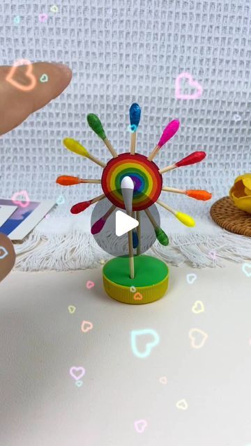 paper crafts creator on Instagram: "Title: "Weekend Fun: DIY Rainbow Pinwheels with Cotton Swabs for Parent-Child Bonding!"  Hashtags: #RainbowPinwheels #HandmadeDIY #ParentChildHandicraft #KindergartenCraft #ChildrensCreativeCrafts" Rainbow Pinwheels, 2024 Title, Pinwheel Craft, Kids Handicraft, Summer Camp Activities, Camp Activities, Camp Crafts, Diy Rainbow, Preschool Arts And Crafts