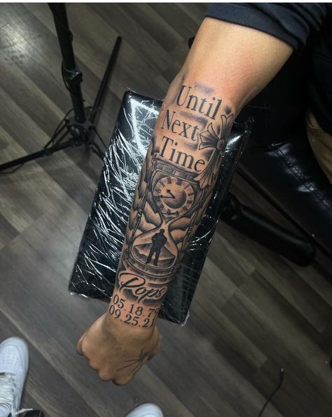 Back Of Forearm Tattoo, Memorial Tattoo Ideas, Arm Tattoos For Guys Forearm, Tattoo Font For Men, Half Sleeve Tattoo Stencils, Tattoo Ideas Males, Forearm Tattoo Quotes, Outer Forearm Tattoo, Half Sleeve Tattoos Forearm