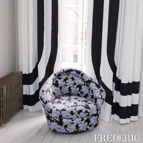 Virginia Panel C - Black & White Fabrics | Schumacher Creative Window Treatments, Victor Glemaud, Painting Antique Furniture, Schumacher Wallpaper, Schumacher Fabric, Bath Pillows, Black And White Fabric, American Fashion Designers, Purple Fabric