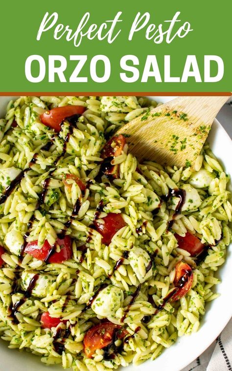 Pasta Salad Simple, Easy Orzo Salad, Pesto Orzo Salad, Orzo Pesto, Pesto Salad Recipes, Easy Orzo, Orzo Pasta Salad Recipe, Pesto Orzo, Salad Simple