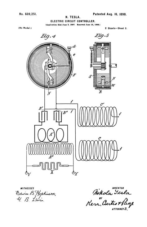 Nikola Tesla U.S. Patent 609,251 - Electric Circuit Controller Nikola Tesla Books, Wardenclyffe Tower, Nikola Tesla Patents, Nikola Tesla Inventions, Tesla Generator, Tesla Patents, Tesla Inventions, Tesla Technology, Spark Gap