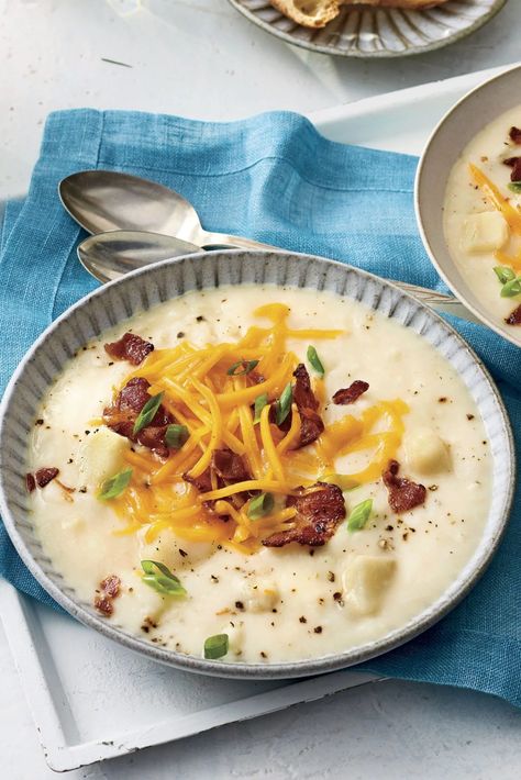 Soup With Bacon, Comfort Recipes, Potato Bacon Soup, Cheesy Potato Soup, Cheddar Potatoes, Loaded Potato Soup, Cheesy Potato, Creamed Potatoes, Winter Dishes