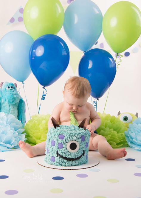 Monsters Inc Cake Smash, Monster Smash Cakes, Monsters Inc Cake, Monster Inc Cakes, Monsters Inc Baby Shower, Monster 1st Birthdays, Monster Inc Birthday, Boys First Birthday Party Ideas, Baby Cake Smash