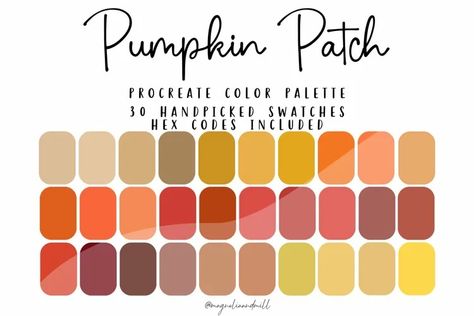 Pumpkin Patch Procreate Color Palette | HEX Codes Included Colors Branding, Color Palette With Hex Codes, Palette Autumn, Procreate Palette, Earth Tone Color Palette, Procreate Color Palette, Earth Tone Color, Boho Color, Icing Colors