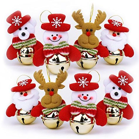 OWILER Christmas Bells Decorations for Home, 8 Pcs set Christmas Tree Ornaments, snowman/old man/bear/elk Christmas Bells Decorations, Sleigh Ornaments, Farmhouse Ornaments, Bell Decorations, Christmas Jingles, Snowman Christmas Ornaments, Christmas Material, Christmas Bell, Bell Ornaments