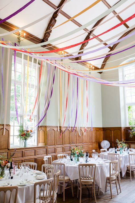 Ceiling Hanging Wedding Decor, Streamers Across Ceiling, Elegant Streamer Decorations, Party Streamers Ceiling, Crepe Paper Ceiling Decorations, Streamer Ceiling Decorations, Ceiling Decoration Wedding, Paper Streamers Decorations, Wedding Ceiling Decorations Diy