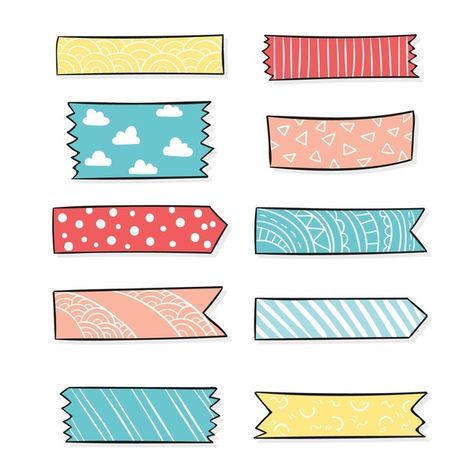 Set de cintas washi dibujadas a mano vec... | Free Vector #Freepik #freevector #mano #papel #dibujados-mano #japones Washi Tape Collection, Polaroid Picture Frame, Washi Tape Ideas, Bujo Planner, Washi Tape Planner, Visual Thinking, Powerpoint Word, Printable Planner Stickers, Journal Printables