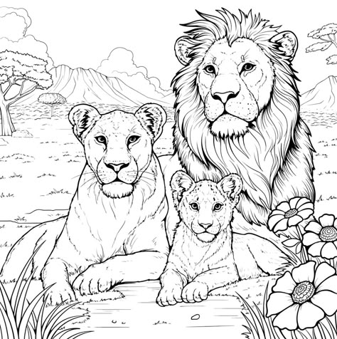 Wild Animals Colouring Pages, Wild Animals Coloring Pages, Free Animal Coloring Pages, Lion Coloring, Animal Colouring, Lion Coloring Pages, Animals Of Africa, Elephant Coloring Page, Black And White Art Drawing