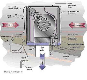 Although evaporative coolers require a fair amount of maintenance, homeowners can often easily perform it inexpensively by doing it themselves. Evaporative coolers vary, so the specific instructions that are available in the owner’s manual are very important. In general, coolers should be inspected monthly and serviced as required. Ground and some eave mounted coolers are … Evaporative Coolers, Swamp Cooler, Water Trough, Evaporative Cooler, Aspen Wood, The University Of Arizona, Duct Work, Water Usage, Air Cooler