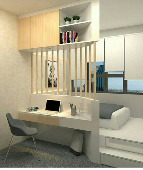 Room Habitación para estudiantes. Recámara pequeña. Bilik Lelaki, Small Apartment Bedrooms, Small Apartment Decorating, Small Room Design, Kraf Diy, Small Room Bedroom, Tiny House Design, Dream Rooms, Home Room Design