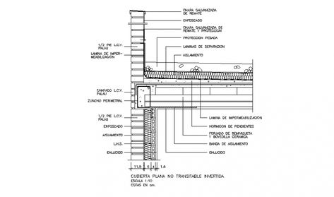 Flat roof not transit-able inverted constructive structure details dwg file Water Proofing, Roof Structure, Flat Roof, Palau, Shock Absorber, Autocad, Multi Layering, Wood Floors, Insulation