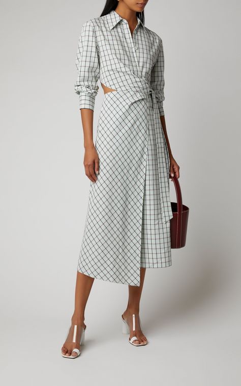 Tibi Elliot Checked Cutout Poplin Wrap-Effect Dress Wrap Shirt Dress, Trendy Fashion Tops, Elegant Dresses For Women, African Print Fashion, Marchesa, Clothes Collection, Pop Fashion, Elegant Outfit, Fashion Pictures