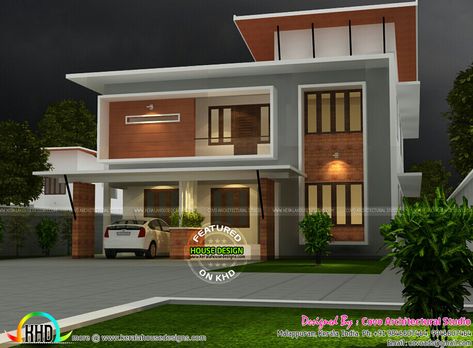 2200 sq-ft fusion flat roof house plan Roof Terrace Design, Flat Roof House, Unique House Plans, Kerala House, House Plans Mansion, Roof House, House Roof Design, Architectural Studio, Classic House Exterior