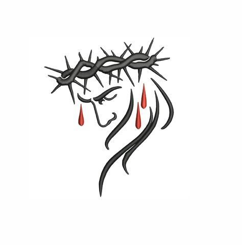 Jesus Tattoo Men, Crown Of Thorns Drawing, Jesus Symbols, Crown Of Thorns Art, Jesus Crying, Exodus Art, Jesus Embroidery, Minimalist Christian Tattoo, Jesus Christ Drawing