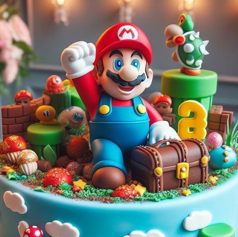 Mario Power Up Cake, Super Mario Cake Ideas, Mario Drip Cake, Mario Cake Ideas, Super Mario Chocolate Cake, Round Mario Cake, Super Mario 3d World Cake, Super Mario Cake, Mushroom Kingdom