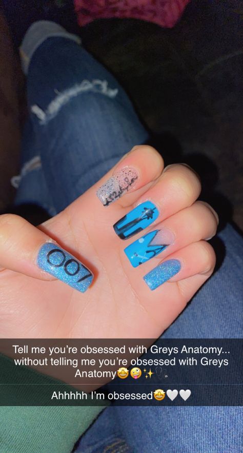 Greys Anatomy Nails Art, Greys Anatomy Nail Designs, Tv Show Nail Art, Greys Anatomy Nails, Anatomy Nails, Nails Board, Grey Nail Designs, Themed Nails, Graduation Nails