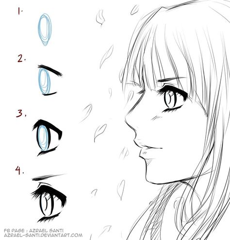 Anime eyes in side view byAzrael Santi Side View Eyes Drawing Anime, Anime Eyebrows, Anime Side View, Female Anime Eyes, Mata Manga, Side View Of Face, Side View Drawing, How To Draw Anime Eyes, Anime Lips