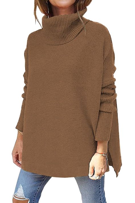 PRICES MAY VARY. 50% Viscose, 30% Nylon, 20% Polyester Machine Wash 【Material】: This classic sweater uses high-quality fabrics, which is upright and soft, and is very comfortable and breathable to wear, so you can always be stylish 【Features】: This christmas sweater has a turtle neck, long sleeves and asymmetrical hem, which can cover the buttocks very well. The solid color looks simple and elegant. Wearing this sweater will make you charming anytime, anywhere. 【Match】: Casual warm fall winter s Crop Pullover, Oversize Pullover, Pull Oversize, Oversized Turtleneck Sweater, Oversized Sweaters, Oversized Turtleneck, Sleeves Clothing, Womens Turtleneck, Warm Sweaters