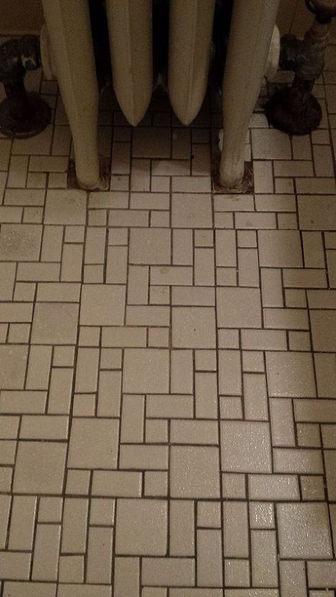 Painting Small Tile Floors Bathroom, Vintage Tile Bathroom Floor, Painting Old Bathroom Tile, Vintage Bathroom Floor, Vintage Tile Floor, Vintage Tile Bathroom, Painted Bathroom Floors, Grout Renew, Brown Tile Bathroom