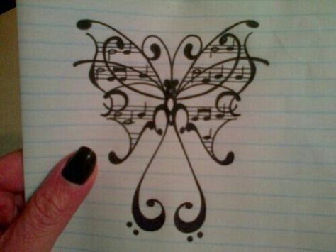 Butterfly and music tattoo idea Music Bird, Butterfly Music, Tattoo Butterfly, Music Tattoo Designs, Note Tattoo, Music Drawings, Music Tattoo, Music Tattoos, Butterfly Drawing