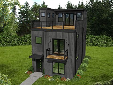 from houseplansandmore.com Roof Deck House Plans, 2 Story 1000 Sq Ft House Plans, 3 Story House Plans Narrow Lot, 3 Story House Plans Modern, Modern Narrow House Plans, Narrow House Plans Two Story, 2 Story Tiny House Plans, 2 Story Container House, 2 Story Small House