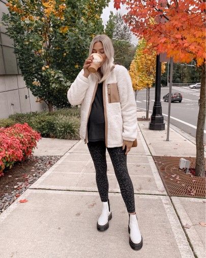 Dr Martens Maternity Outfit, Doc Martens Maternity Outfit, Sherpa Outfit Fall, White Dr Martens Outfit Fall, Sherpa Outfits, White Dr Martens Outfit, Maternity Winter Outfits, Sherpa Outfit, Maternity Winter