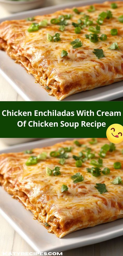 Enjoy a warm and satisfying meal with these Chicken Enchiladas, combining shredded chicken, tortillas, and a rich cream of chicken soup. This easy recipe is sure to please everyone at the table. Fun Chicken Dinner Ideas, Tender Chicken Breast Recipes, Healthy Chicken Meals, Shredded Chicken Enchiladas, Creamy Enchilada, Soft Tortillas, Dinner Choices, Creamy Chicken Enchiladas, Chicken Casserole Recipes