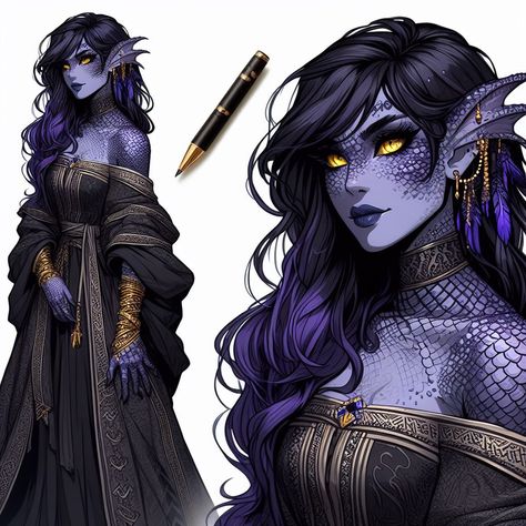 Purple Dnd Character, Siren Dnd Character, Blue Dragonborn Female, Dnd Siren Character Art, Sea Serpent Oc, Dnd Triton Female, Female Alien Oc, Dnd Siren, Siren Dnd