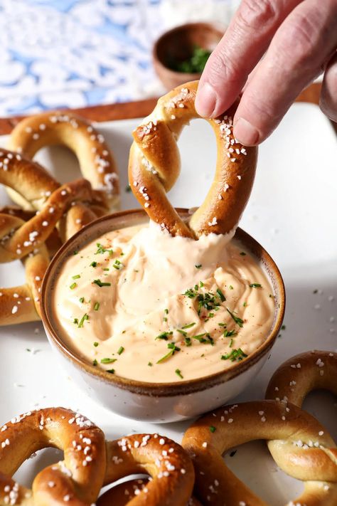 Did you know homemade Cheese Dip for Pretzels is incredibly easy to make at home? All you need are three simple ingredients to make this scrumptious dip! And no, you don’t need Velveeta. #EasyEntertaining #SpeckledPalate Cheese Dip For Pretzels Easy, Velveeta Cheese Dip For Pretzels, Cheese Dipping Sauce For Pretzels, Cream Cheese Dip For Pretzels, Easy Pretzel Dip, Cream Cheese Pretzel Dip, Dip For Soft Pretzels, Cheese Dip For Soft Pretzels, Pub Cheese Dip