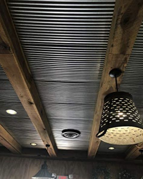 Shiplap And Tin Wall, Galvanized Tin Ceiling, Galvanized Tin Walls, Tin Wainscoting, Tin Interior, Barn House Interior, Barn Tin, Corrugated Iron, Iron Ceiling