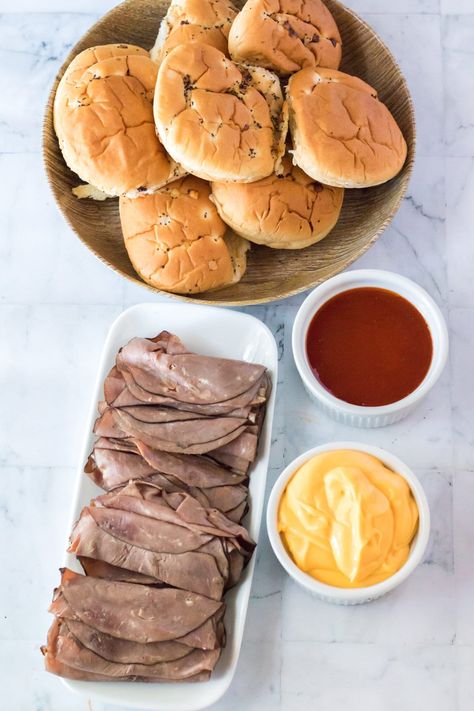 Arby’s Beef & Cheddar is a copycat recipe of the famous Arby’s Roast Beef and Cheddar Sandwich. Loaded with roast beef and cheddar cheese sauce - so quick and easy to make at home! Roast Beef Sammies, Arby’s Roast Beef Recipe, Arby's Roast Beef Copycat, Arby’s Roast Beef Sandwiches At Home, Arbys Copycat Beef And Cheddar, Roast Beef Deli Recipes, Arbys Beef And Cheddar Crockpot, Roast Beef Sandwich Meat Recipes, Arby’s Sandwich Recipe