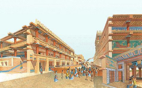 Artist rendering palace of Knossos | Flickr - Photo Sharing! Minoan Architecture, Bronze Age Collapse, Knossos Palace, Bronze Age Civilization, Minoan Art, Starověký Egypt, Ancient Greek City, Greek City, Greek Tradition