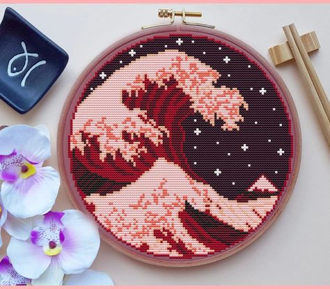 Great Wave - Cross Stitch Pattern. ❤🖤 Now newly available, in the Shop. #crossstitch #crossstitchpattern #craft #greatwave #japan #japanese #photo #photooftheday #pretty #love Great Wave Cross Stitch, Wave Cross Stitch, Punch Needle, Great Wave, Cross Stitch Pattern, Stitch Pattern, Needlepoint, Pixel Art, Cross Stitch Patterns