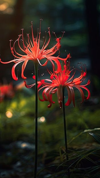 Photo red spider lily ai generative | Premium Photo #Freepik #photo Spider Lily Photography, Spider Lily Plant, Red Spider Lily Aesthetic, Japanese Spider Lily, Spider Lillies, August Painting, Red Spider Lilies, Botanical Art Drawing, Lycoris Radiata