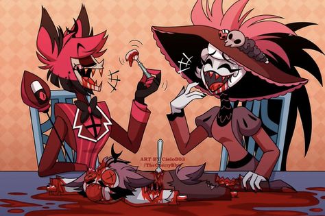 Alastor X Rosie, Alastor The Radio Demon, Walpapers Cute, Sitting On His Lap, The Radio Demon, Hazbin Hotel Alastor, Radio Demon, Best Gaming Wallpapers, Hotel Trivago