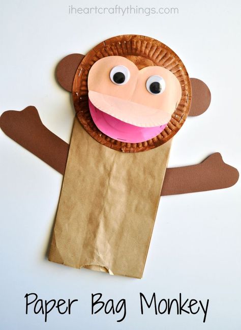 I HEART CRAFTY THINGS: Paper Bag Monkey Craft for Kids Paper Bag Monkey, Thema Dozen, Rainforest Classroom, Monkey Craft, Summer Crafts For Toddlers, Zoo Animal Crafts, Paper Plate Animals, Monkey Crafts, Zoo Theme