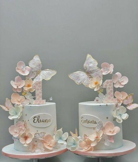 Twin cakes decor ideas, Twin cake decor inspo, birthday Twin cakes decor, cake decorating ideas, cake decor ideas, Fairyland Birthday Party, Twin Cakes, Cake Decor Ideas, Double Cake, Butterfly Theme Cake, Graduation Cake Designs, Fairy Birthday Cake, Butterfly Birthday Theme, Twin Birthday Cakes