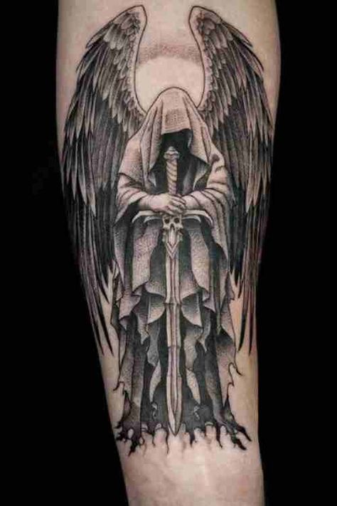 Protection & Divinity - Angel Tattoo Guide By Tattoo Designers - Tattoo Stylist Healer Tattoo, Angel Demon Tattoo, Dark Angel Tattoo, Angel Warrior Tattoo, Guardian Angel Tattoo Designs, Angle Tattoo, Guardian Angel Tattoo, Tattoo Guide, Army Tattoos