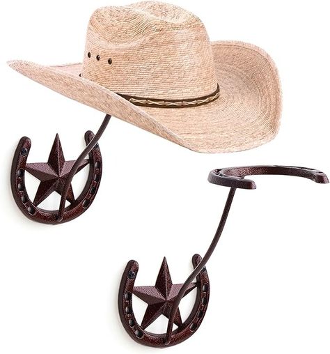 Amazon.com: HYDERMUS Cowboy Hat Rack for Wall 2 Pack Rustic Metal Cowboy Hat Holder Cast Iron Cowboy Hat Hanger Western Wall Decor Horseshoe Hooks for Storage and Display at Closet Bedroom Living Room : Home & Kitchen Cowboy Hat Hanger, Cowboy Hat Holder, Metal Cowboy, Living Room Men, Cowboy Hat Rack, Hat Organizer, Western Wall Decor, Hat Hanger, Hat Holder