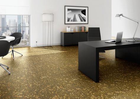 Cork Selection, Jade Dark Cork Flooring, Natural Cork Flooring, Cork Floor, Floating Floor, Cork Flooring, Black Furniture, Space Planning, Home Office Design, Kitchen Flooring