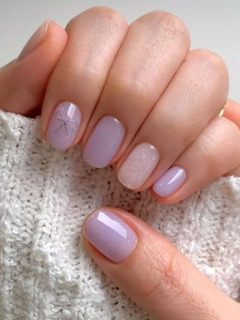 Nail Art Light Purple, Lilac Purple Short Nails, Easy Korean Nail Art, Light Nail Color Ideas, Nail Purple Pastel, Nail Designs For Very Short Nails, Lilac Jelly Nails, Simple Nails No Design, Korean Nail Art Purple