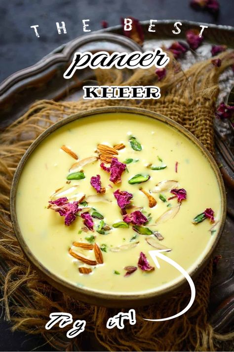 Paneer Kheer Recipe, Paneer Dessert Recipes, Easy Samosa Recipes, Easy Indian Dessert Recipes, Easy Indian Dessert, How To Make Paneer, Kheer Recipe, Spicy Snacks Recipes, Indian Dessert