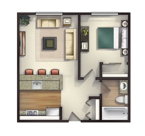 Studio Apartment Floor Plans, One Bedroom House, Small Apartment Bedrooms, Apartment Floor Plans, Apartment Bedroom Decor, One Home, Apartment Layout, Apartment Plans, One Plus