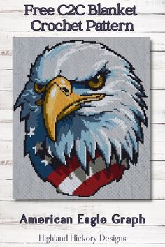 Use the American Eagle Graph for Corner to Corner (C2C), Tapestry crochet (sc), tss, mini c2c, hdc, dc, bobble stitch, cross stitch, diamond art or any other craft that utilizes a graph. This pattern uses 12 different yarn colors. The graph is 130 blocks (squares) high by 110 blocks (squares) wide. Corner To Corner Crochet Pattern Free, Graphgan Patterns Free, C2c Projects, C2c Blanket Pattern, Eagle Crochet, C2c Patterns, Crochet Quilt Pattern, Stitch Fiddle, Crochet C2c Pattern