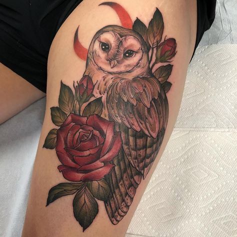 Neo Traditional Owl, Traditional Owl, Traditional Owl Tattoos, Barn Owl Tattoo, Plant Tattoos, Plant Tattoo, Owl Tattoo, Neo Traditional, Barn Owl