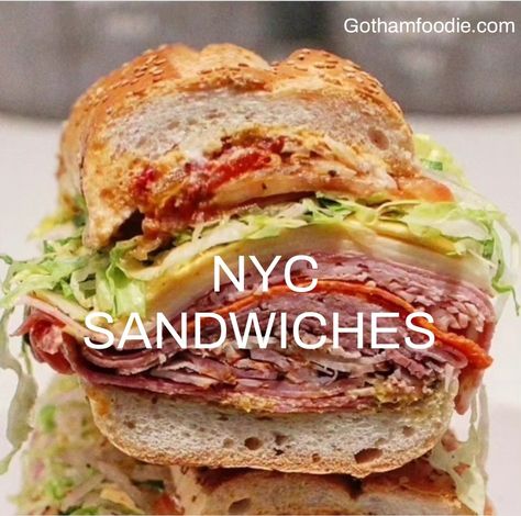 Guide to NYC's best sandwiches Ny Deli Sandwich, New York Deli Sandwiches, New York Sandwiches, Italian Club Sandwich, Nyc Sandwiches, Bagel Sandwich Recipes, Chopped Cheese Sandwich, Awesome Sandwiches, Hero Sandwich